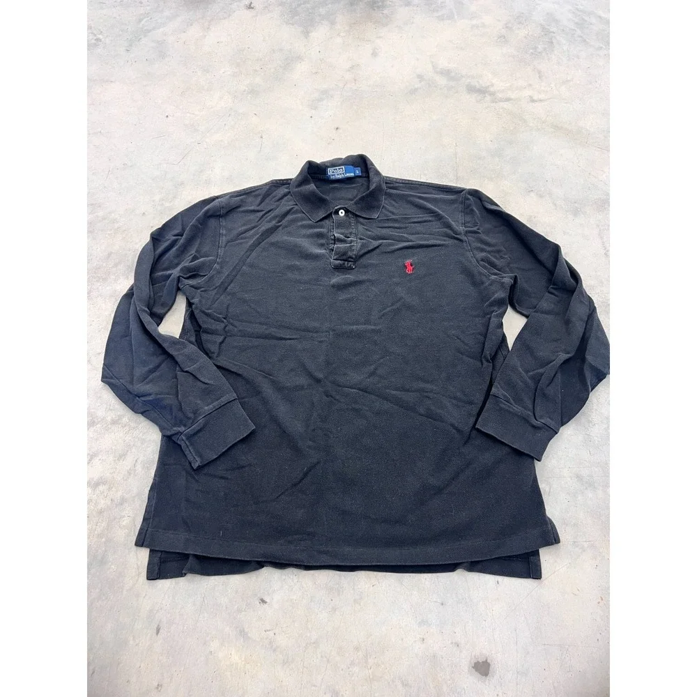 Polo By Ralph Lauren Polo Shirt Mens Large Black Pony Logo Long Sleeve Collared
